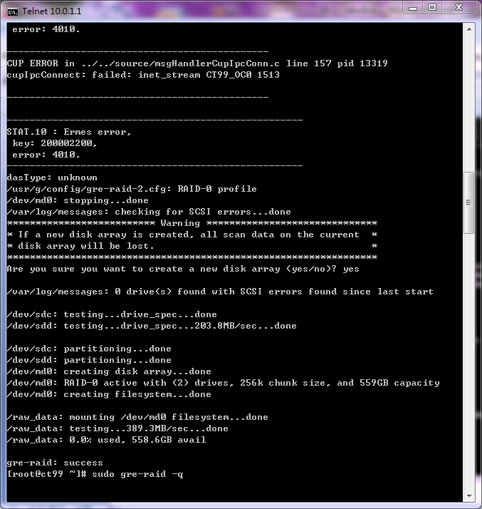 如何用telnet远程连接CT组建raw disk阵列 如何用telnet远程连接CT组建raw disk阵列