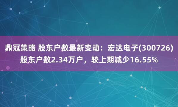 鼎冠策略 股东户数最新变动：宏达电子(300726)股东户数2.34万户，较上期减少16.55%