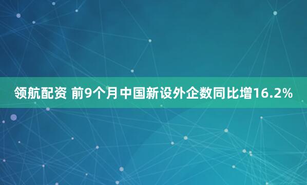 领航配资 前9个月中国新设外企数同比增16.2%